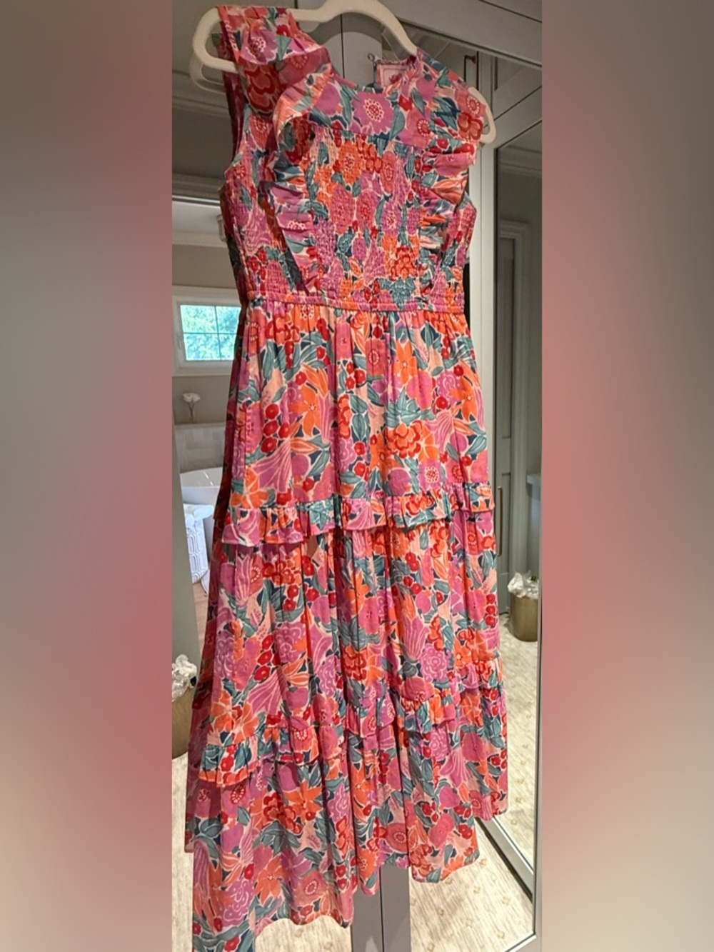 Banjanan Pink & Orange Floral Tiered Maxi dress